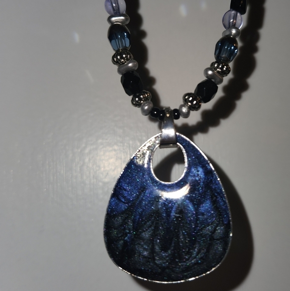 Blue and Silver Beaded Necklace and Earring Set - Picture 2 of 4